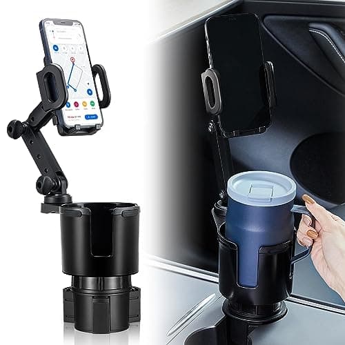 This Hill Car Cup Holder Expander Adjustable Base with Phone Mount 360° Rotation Cup Holder Cell Phone Holder for Car Compatible with iPhone All Smartphones