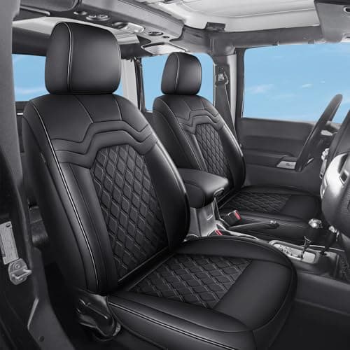 Huidasource Wrangler Seat Covers Fullset 2007-2017, Custom Fit Seat Cushion Cover for Jeep Wrangler Unlimited Rubicon Sahara Sport Leather High Altitude Willys, Airbag Compatible (Full Set/Black)