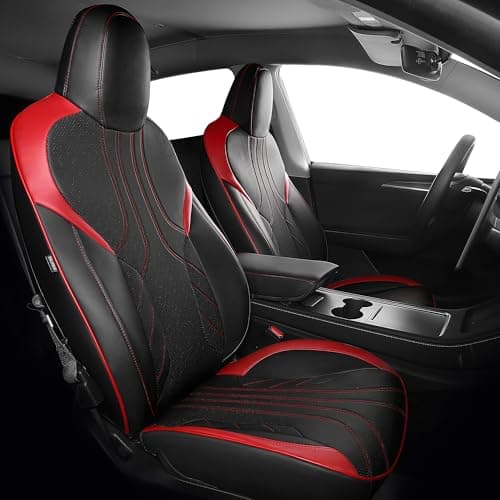 FEINEPRO 1: 1 Custom Fit for Tesla Model Y Seat Covers 2024 2023 2022, Breathable Leather Car Seat Covers Full Set 7-Seater - BlackRed