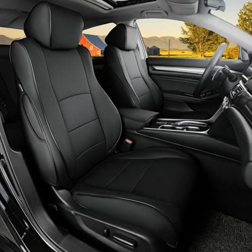 HKZ Custom Fit Accord Car Seat Covers for Honda Accord 2018 2019 2020 2021 2022 LX (Rear Row W/Solid Folding Backrest) - 5-Seats Full Set, Leather (Black)