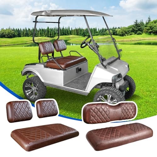 NOKINS 4PCS Golf Cart Seat Covers Kit, Front and Rear Seat Covers Fits Club Car DS Pre-2000 Standard Seat Cushion, Club Car DS Vinyl Seat Covers Accessories(Brown and Brown 8438)