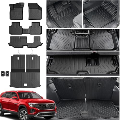 HOUCLEMIC Floor Mats for 2018-2025 2026 Volkswagen Atlas 7 Passenger Bench Seating (Not for Cross Sport), All Weather TPE Durable Cargo Mat with Backrest Mats for VW Atlas Accessories
