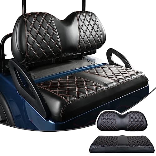 NOKINS Golf Cart Diamond Seat Covers Kit, Fit for Club Car Precedent OEM Standard Front Seat Cushion, Golf Cart Vinyl Seat Cover, No Nails Required (Black and Brown Stitching)
