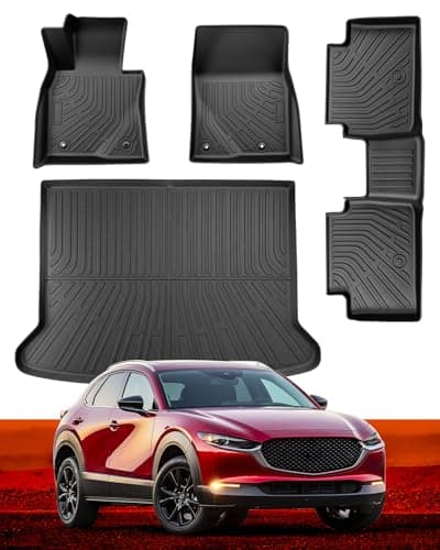 Car Floor Mats for Mazda CX30: 2020 2021 2022 2023 2024 2025 2026 All Weather Automotive Cargo Liners Full Set Accessories, Cutsom Fit for Mazda CX-30 Black Rubber Tray Trunk Mat Accessory