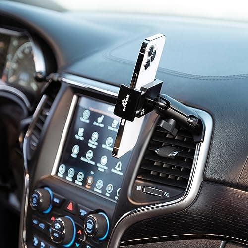 Offroam Phone Mount Made for Jeep Grand Cherokee WK2 2014-2022, CNC-Machined Aluminium, Universal Spring Loaded Holder, 360-Degree Swivel, One-Hand Operation