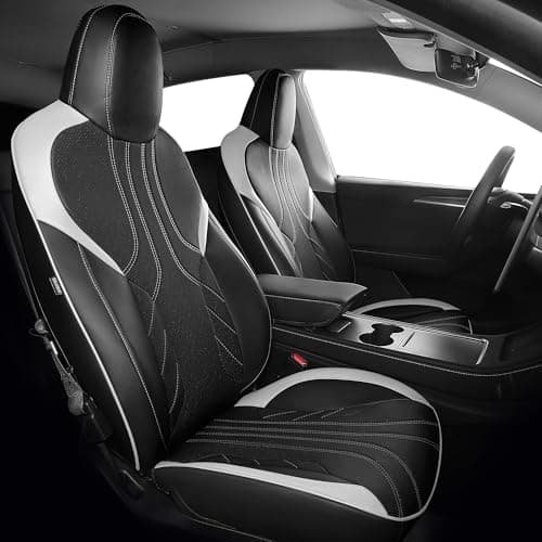 FEINEPRO 1:1 Custom Fit for Tesla Model Y Seat Covers 2024 2023 2022, Breathable Leather Car Seat Covers Full Set 7-Seater - Blackwhite