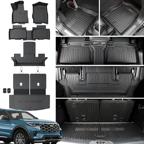 JOULARISE Floor Mats for 2020-2025 2026 Ford Explorer 6 Seats Captain Chairs Car Mat Accessories, All Weather TPE Cargo Mat Backrest Mat Active/ST Line/ST/Platinum(6 Seats Floor Mats+2-in-1 Cargo Mat)