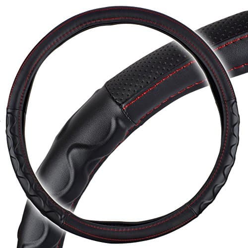 Motor Trend 18" Inch Steering Wheel Cover for Big Rigs Trucks Semis Truckers RVs 18-Wheelers Freight Carrier Tow Trucks Tankers Transporters, Insulated Soft Comfortable, Improve Grip Fatigue - Black