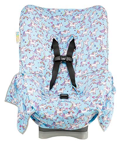 Niko Easy-Wash Children's Car Seat Cover & Liner - 100% Cotton Jersey Blue Unicorn - Fits Most Toddler Car Seats - Universal Fit - Waterproof SEAT bottom - Machine Wash and Dry
