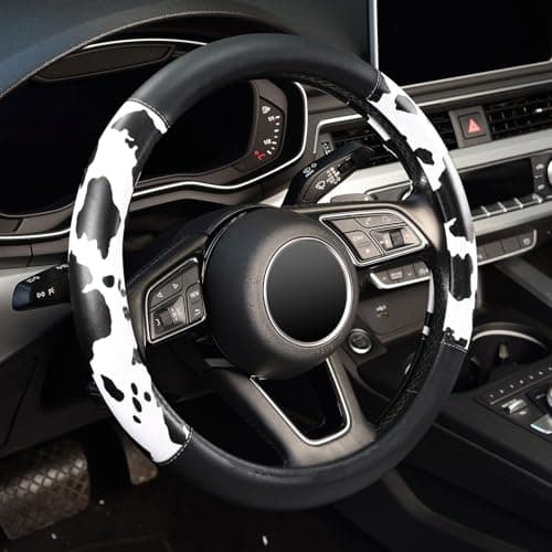 ZHOL 16 inch Steering Wheel Cover Cow Print, Breathable Microfiber Leather Compatible Large-Size for F150 F250 F350 Ram 4Runner Tacoma Tundra Range Rover Model Car Accessories for Women Men