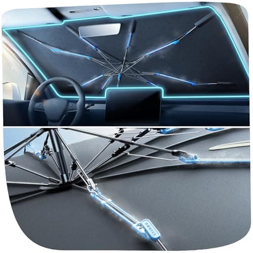Upgraded Nmoiss Windshield Sun Shade Umbrella [Ice Rib] High Speed ​​Cooling 99% UV Blocking Protects Car from Sun and Heat Damage, Keeps Cool and Protects Interior Medium (56" L x 31" W)