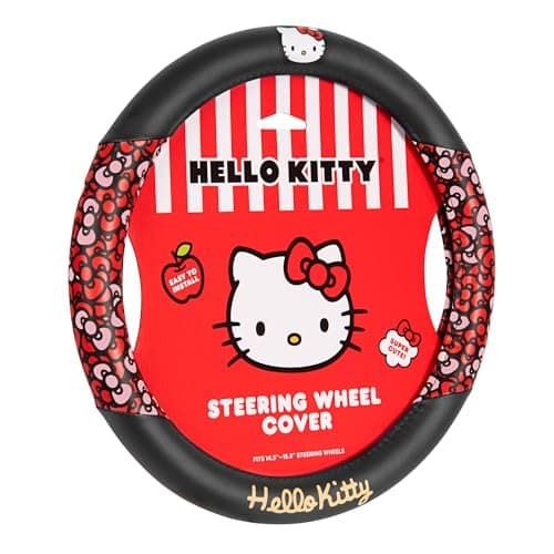 Hello Kitty Steering Wheel Cover, Official Sanrio Car Steering Wheel Cover with Universal Size 14.5-15.5, Cute Black for Women, Hello Kitty Car Accessories (Hello Kitty Bows)