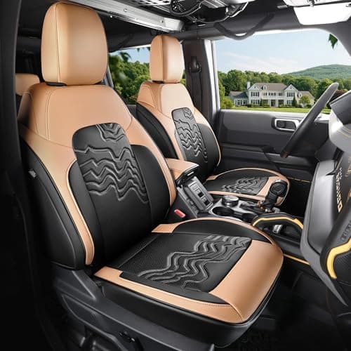 Red Rain Leather Black and Orange Seat Cover Customized Fit for Ford Bronco Seat Covers 4 Door 2021-2025 5 Seater (Bronco 4Door-Black+Orange)