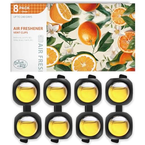 Car Air Freshener Vent Clips, 8 Pack, Provides Long-Lasting Scent, Up to 240 Days, Odor Eliminator (Citrus)