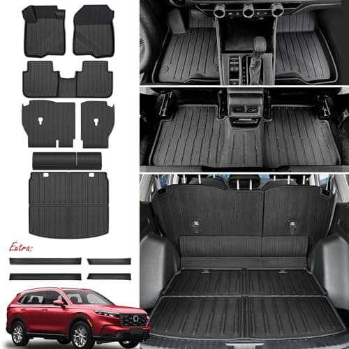 JOULARISE Floor Mats Cargo Mat Set for Honda CRV 2026 2025 2024 2023 Car Mat Accessories(Include Hybrid), All Weather TPE Cargo Liner Door Sill Protectors for CR-V Gas Hybrid(Full Set Mats)