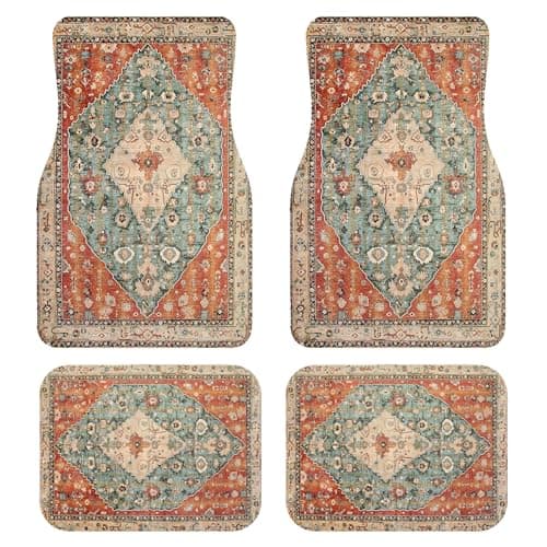 Zynvos Premium Persian Boho Car Floor Mats Full Set | Vintage Oriental Pattern Car Decor for Women | Waterproof All-Weather Universal Fit for SUV, Sedan | Luxury Car Accessories, Non-Slip