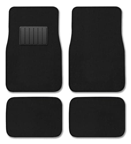 CarsCover Premium Vehicle Mats 4-Piece with Vinyl Heel Pad, Black Carpet Driver Passenger and Rear Floor Mats