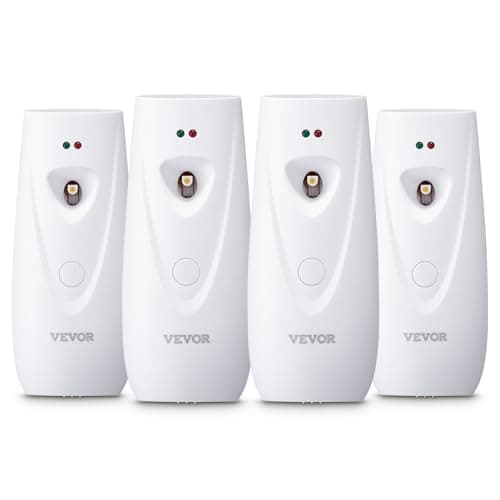 VEVOR Automatic Air Freshener Spray Dispenser, 4-Pack, Wall Mounted or Free Standing, Battery Operated, Multiple Time Settings for Home, Indoor, Bathrooms, Offices, Hotels, Commercial Places, White