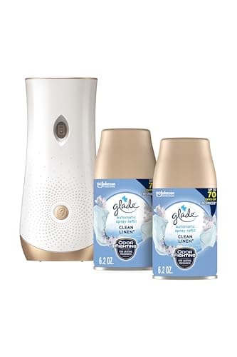 Glade Automatic Spray Refill and Holder Kit, Air Freshener for Home and Bathroom, Clean Linen, 6.2 Oz, 2 Count