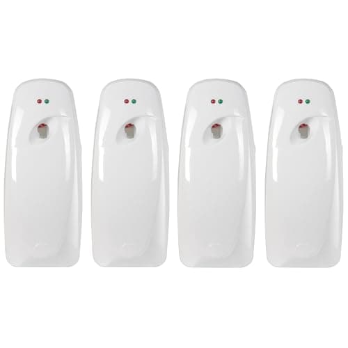 Automatic Air Freshener Spray Dispenser (4-Pack) Wall Mounted or Free Standing, Commercial and Home Use, Multiple Time Scent/Mist Release Settings for Room/Bathroom Sprayer (White)