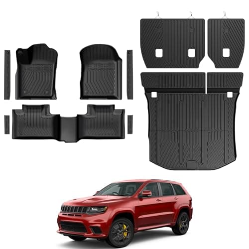 GALVAGNITE Floor Mats for Jeep Grand Cherokee 2011-2021 & 2022 (Not for WL), All Weather Floor Mats Trunk Cargo Liner with Backrest Protectors and Door Sill Guards Accessories, Full Coverage Set