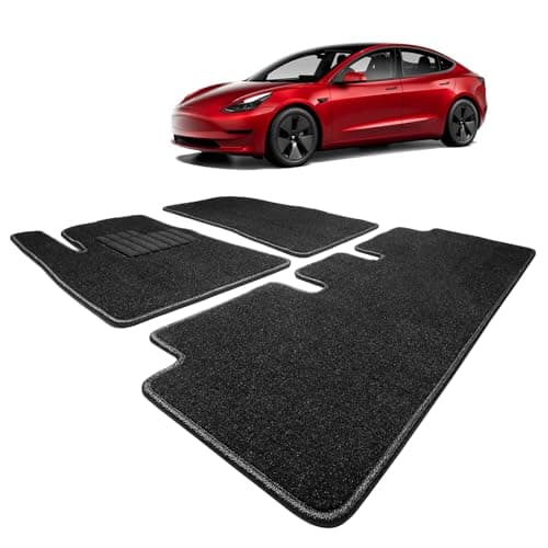 Spurtar for Tesla Model 3 Floor Mats Carpet 2025-2017, Cut Pile Car Floor Mats, Anti-Slip for Model 3, All Weather Protector Automotive, Front & Rear Seat Car Rug 3PCS
