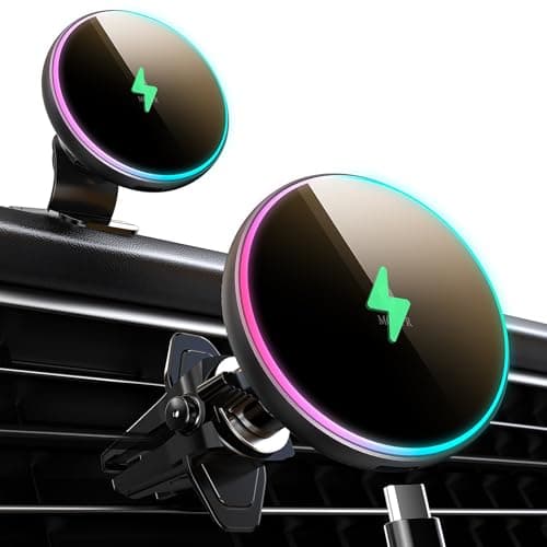 MOKPR for Magsafe Car Mount Charger-15W Wireless Car Charger-Magnetic Car Phone Holder for Dash Air Vent-LED RGB HandsFree Car Mount Fast Car Charger for iPhone 14/13/12 Series