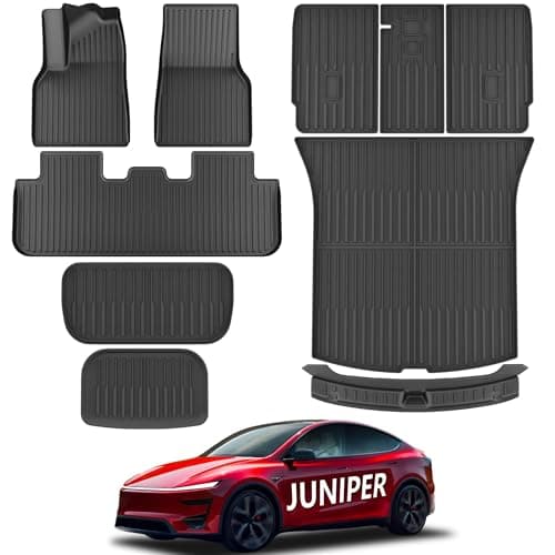 KARPAL Floor Mats Fit for Tesla Model Y Juniper 2025-2026 5-Seat (Not Fit 7 Seats), TPE All Weather Floor Mats & Trunk Mats Backrest Mat & Rear Bumper Guard 10-PCS for Model Y Juniper Accessories