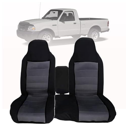 GXARTS 2Pcs 60/40 High Back Bench Seat Cover Black & Deep Gray Compatible with Ford Ranger 2004 2005 2006 2007 2008 2009 2010 2011 2012 (Without Console Cover)