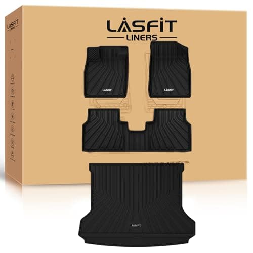 LASFIT Floor Mats & Cargo Mats for Volkswagen ID.4 2021-2026, All Weather TPE Custom Fit Floor Liners for VW ID.4 1st & 2nd Row Car Mats & Trunk Mats, Black