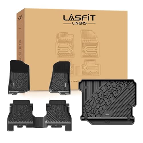 LASFIT Floor Mats & Trunk Mat for Jeep Wrangler JL 2018-2025 2026 4 Door Cargo Without SUBWOOFER (Not for JK/Not PHEV/Not 2-Door), All Weather TPE Custom Cargo Mat Fit for Flat Load Floor Gas Type