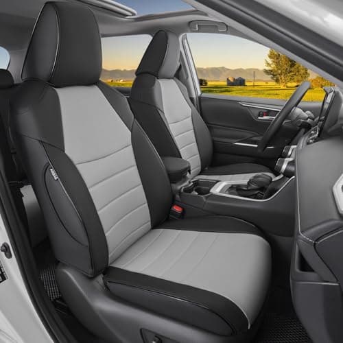 HKZ Fit RAV4 Car Seat Covers Set for 2019 2020 2021 2022 2023 2024 2025 Toyota RAV4 LE,XLE,XLE Premium,Limited - 5 Seats Full Set Leather(Black/Gray)