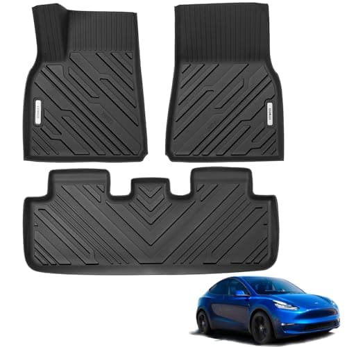 XTWEEX All Weather Floor Mat Compatible with 2020-2024 Tesla Model Y, TPE Car Mat Full Set Front & Rear 3PCS,Custom Fit Tesla Modle y Floor Mat 5-Seater- Anti-Slip Waterproof Odorless Easy Clean