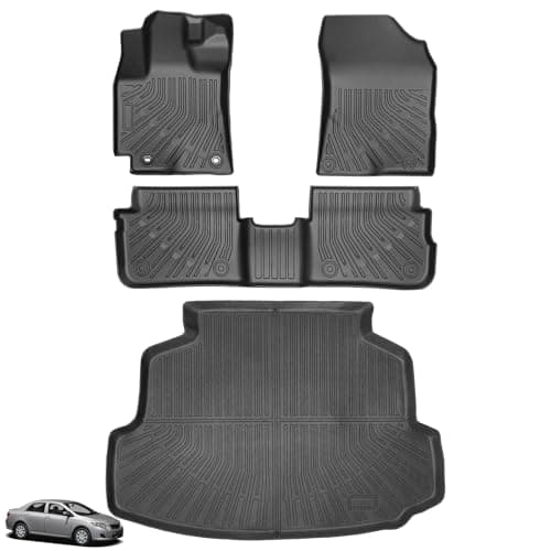 Floor Mats for Toyota Corolla 2009 2010 2011 2012 2013, Custom Fit Corolla Standard,LE,S XLE,XRS,L,LE/S Special Edition Mats, TPE Non-Slip Waterproof 2 Row & Cargo Liner Floor Liners Set