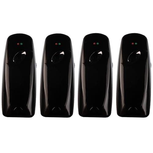 Automatic Air Freshener Spray Dispenser (4-Pack) Wall Mounted or Free Standing, Commercial and Home Use, Multiple Time Scent/Mist Release Settings for Room/Bathroom Sprayer (Black)