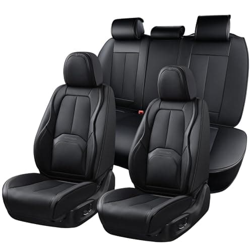 Coverado Car Seat Covers Full Set, Premium Nappa Leather Seat Covers for Car, Waterproof Car Seat Protector with Lumbar Support, Automotive Seat Covers Universal Fit for Most Cars SUV Truck(Black)