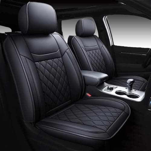 Huidasource Grand Cherokee Seat Covers, Waterproof Leather Customized Car Seat Cushion Covers, Full Set Seat Protectors Compatible with Jeep Grand Cherokee 2011-2022 (5 Pcs Full Set/Black)