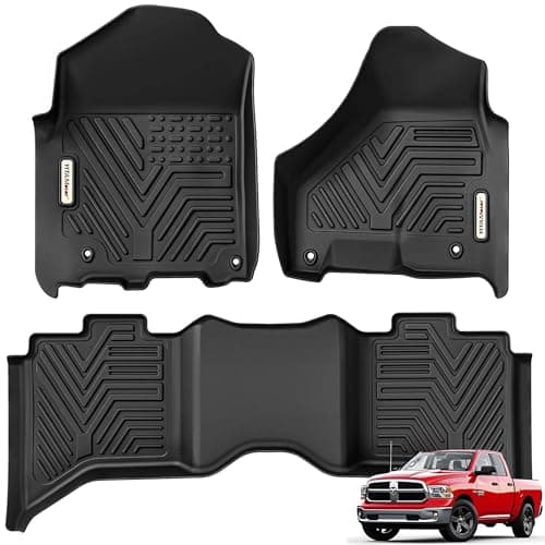 YITAMOTOR Floor Mats Fit for 2013-2018 Dodge Ram 1500/2500/3500 Crew Cab, 2019-2024 Ram 1500 Classic Crew Cab 1st & 2nd Row All Weather Heavy Duty Floor Liners Black