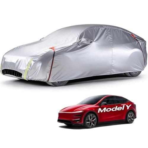 Wigoo Tesla Car Cover Custom Fit for Tesla Model Y (2020-2026 Juniper), All-Weather Snow Dust Protection, Waterproof Thermal Shield Protection, Easy Install & Storage Exterior Cover for Outdoor Use