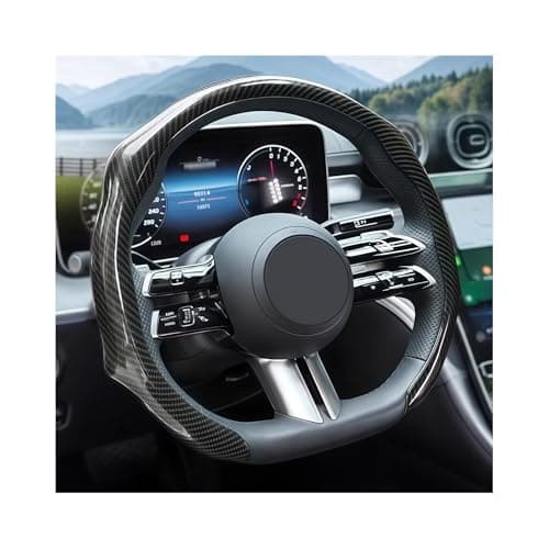 Zpana Carbon Fiber Car Steering Wheel Cover, Leather Non-Slip Vehicle Steering Wheel Cover for 14.5-15 Inch, Comfortable Auto Interior Protector Decoration Accessories, Universal Fit(Black)
