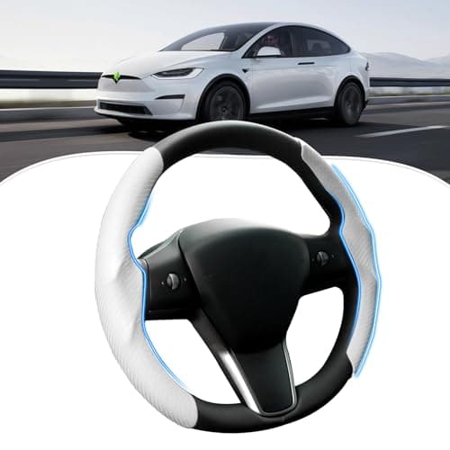 Canvcle Steering Wheel Cover for Telsa Model 3/Y 2016-2025 2026 Highland/Juniper Accessories Carbon Fiber Steering Wheel Cover Protector Non-Slip, Comfortable, Breathable, Model 3/Y Accessories, White