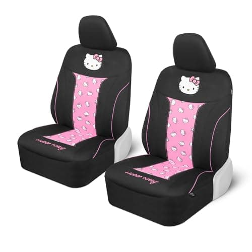 Carbella Hello Kitty Car Seat Covers - Cute and Durable Pink Front Seat Covers, Adorable Hello Kitty Design, Comfortable and Long-Lasting Polyester, Car Accessories Gift 2pc Black/Pink