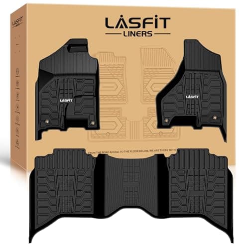 LASFIT Floor Mats 2013-2018 for Dodge Ram 1500/2500/3500 Crew Cab, 2019-2024 for Dodge Ram 1500 Classic Crew Cab 4 Full Size Doors All Weather TPE Custom Fit Car Mats Floor Liners 1st & 2nd Row, Black