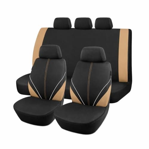 Mandark Car Seat Cover Full Set, Beathable Waterproof Heavy-Duty Vehicle Front and Rear Split Bench Seat Covers, Auto Interior Chair Protector, Universal for SUV Automobile Truck (Beige)