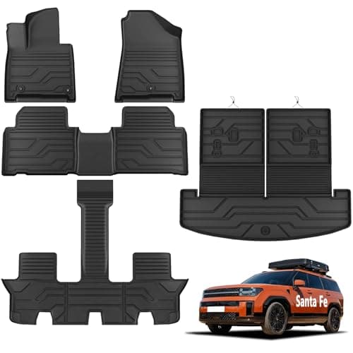 KARPAL Floor Mats Fit for Hyundai Santa Fe 2024 2025 2026 (Fit Hybrid and Gas) 6-Seat/7-Seat, All Weather TPE Car Mats Cargo Liners Accessories, 1st & 2nd & 3rd Row & Cargo Liners