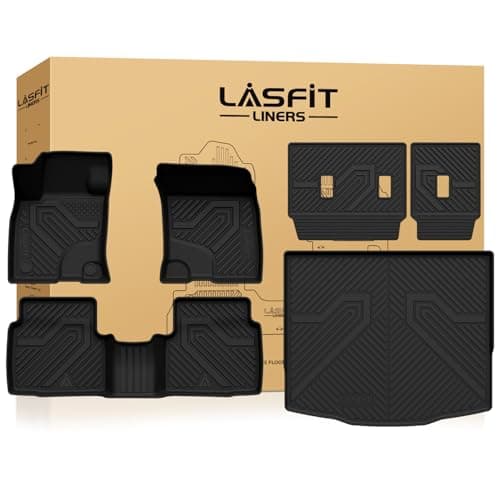 LASFIT Floor Mats and Cargo Liner for Ford Escape Gasoline 2020-2025 2026 (NOT for Hybrid Models) All Weather Protector TPE Custom Fit Car Floor Liners, 1st & 2nd Row & Trunk Set, 4PCS Black