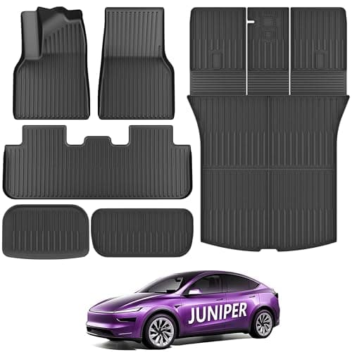 KARPAL Floor Mats Fit for Tesla Model Y Juniper 2025 2026 5-Seat (Not Fit 7 Seat/2026 Model Y Standard), TPE All Weather Floor Mats & Trunk Mats Backrest Mat 6-PCS for Model Y Juniper Accessories