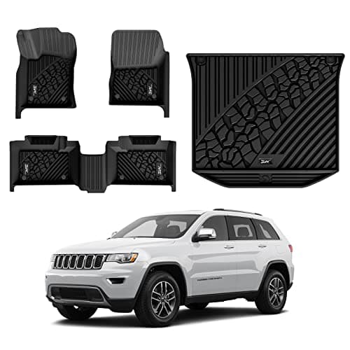 3W Floor Mats & Cargo Liner Fit for Jeep Grand Cherokee 2016-2021/ Grand Cherokee WK 2022 2023 (Non L), TPE All Weather Custom Fit 1st and 2nd Rows Car Mats and Trunk Liner, Black