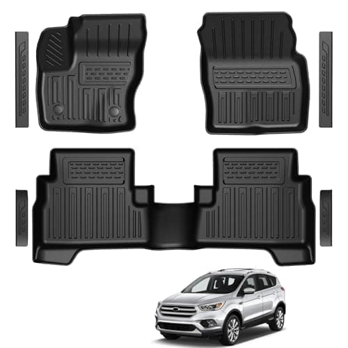 LUMWAY Floor Mats for Ford Escape 2013-2019 and C-Max 2013-2018, TPE All Weather Durable Floor Liners Door Sill Guards for Ford Escape Accessories
