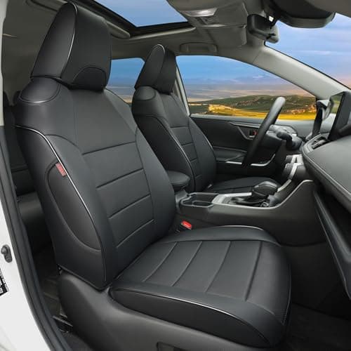 Lolcar RAV4 Seat Covers Custom Fit for Toyota RAV4 2019 2020 2021 2022 2023 2024 2025 LE,XLE,XLE Premium,Limited,Airbag Compatible,Seat Cover Full Set for SUV, Waterproof Leather(Black)